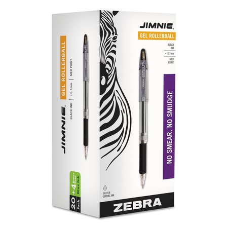 Zebra Pen Roller Ball Gel Pen, Black, Medium, PK24 14410